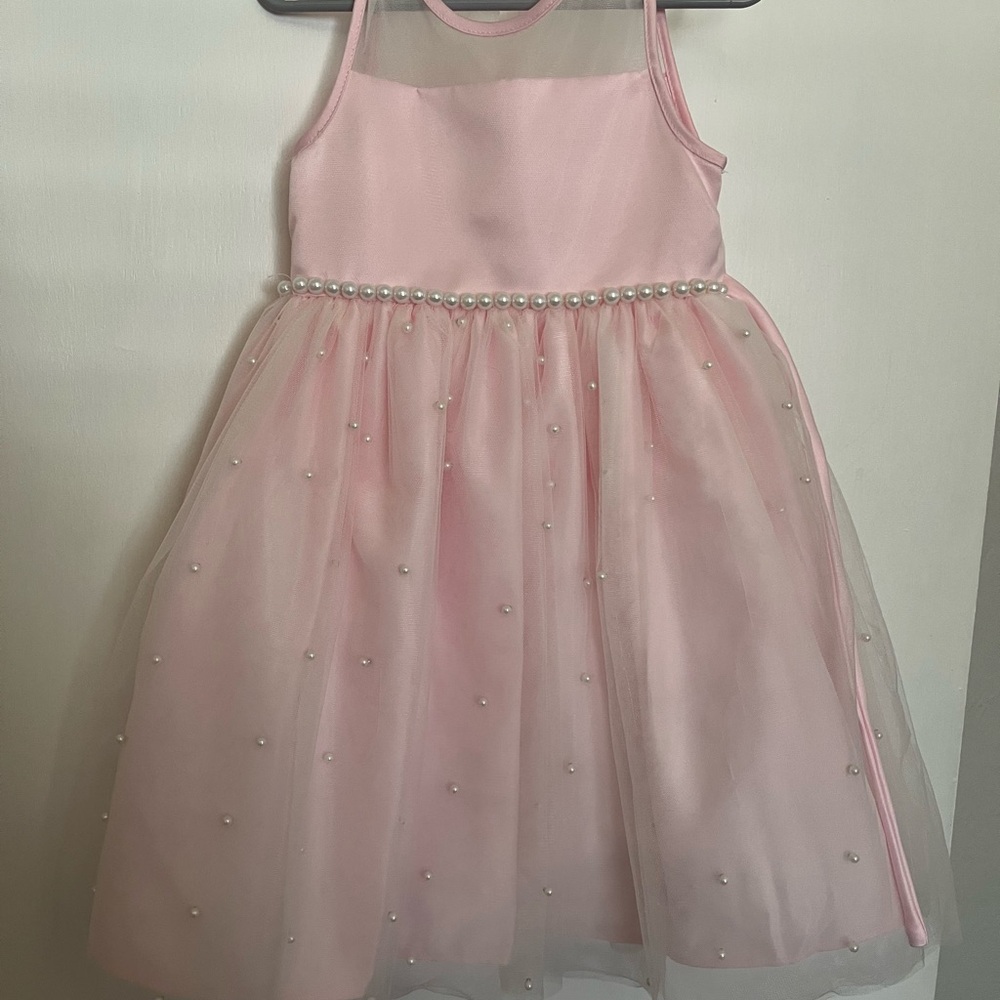 Elegant Pink Kids Dress with Pearl Accents